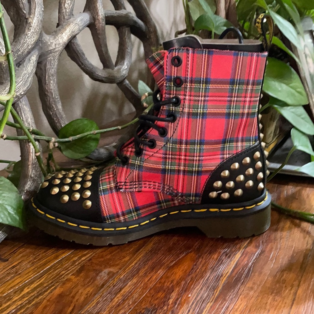 Dr. Marten Smooth Tartan Leather Boots.